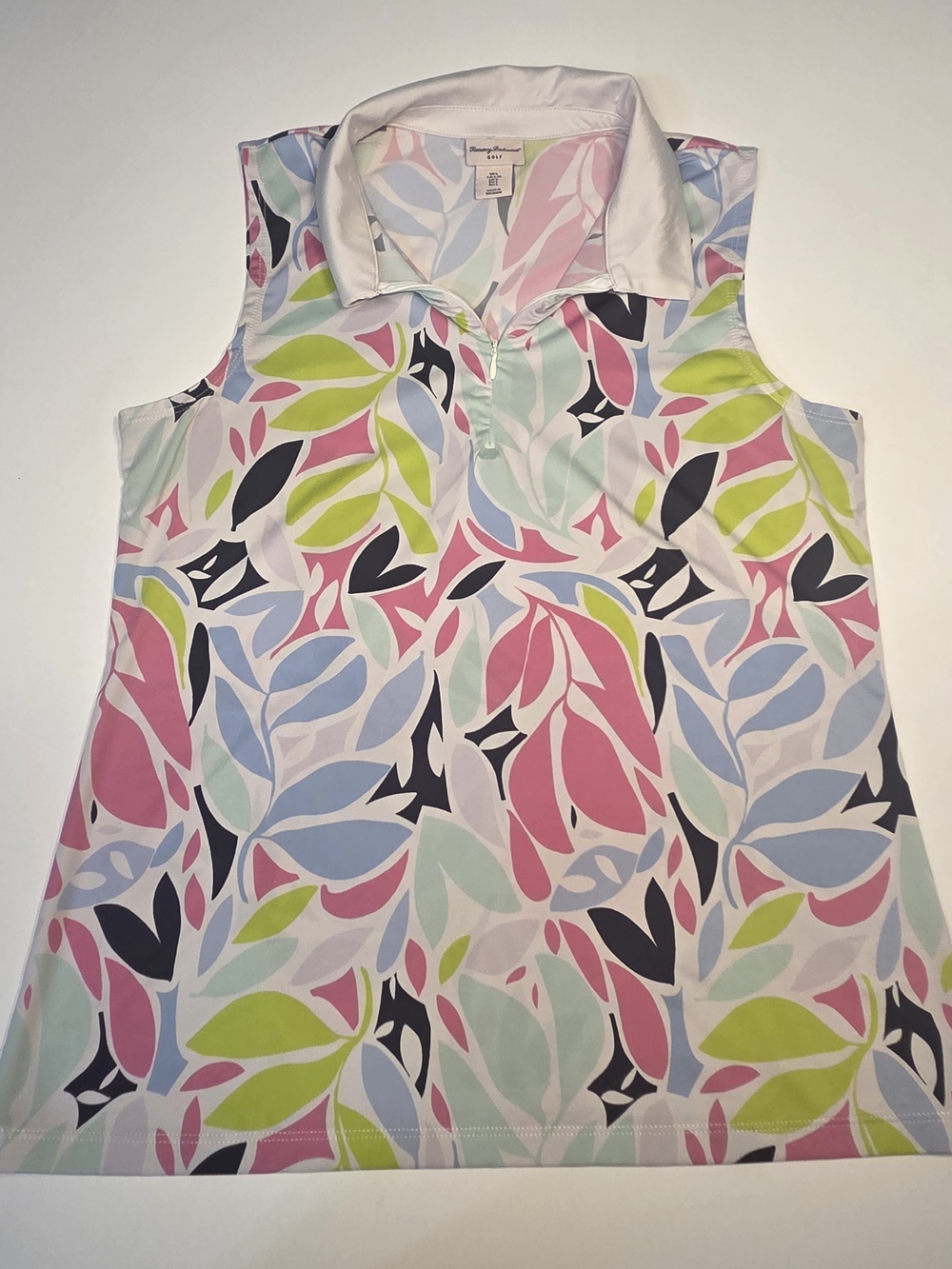 Tommy Bahama Pastel Leaf Print Sleeveless Polo — Pink, Blue, Green, Navy
